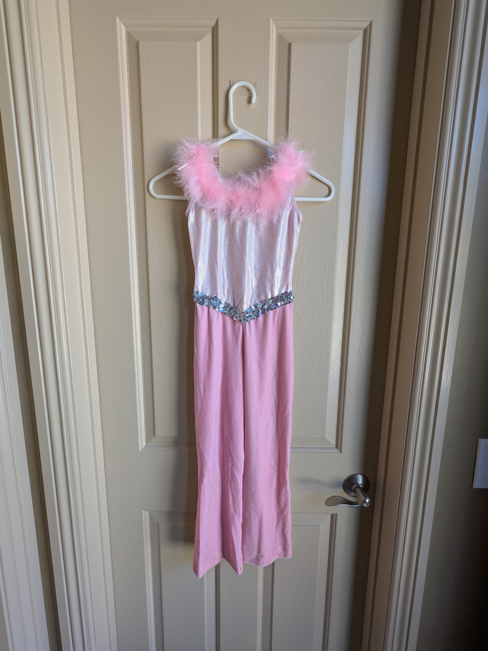 Girls Pink Feather Trim Jumpsuit Costume